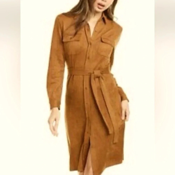 BOSTON PROPER FAUX SUEDE SHIRT DRESS SIZE Large - Picture 1 of 7